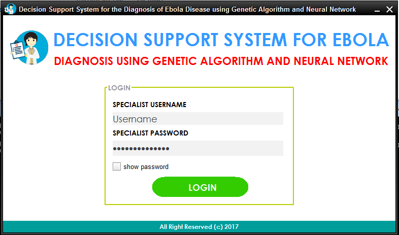 Decision Support System for the Diagnosis of Ebola disease using Genetic Algorithm and Neural Network